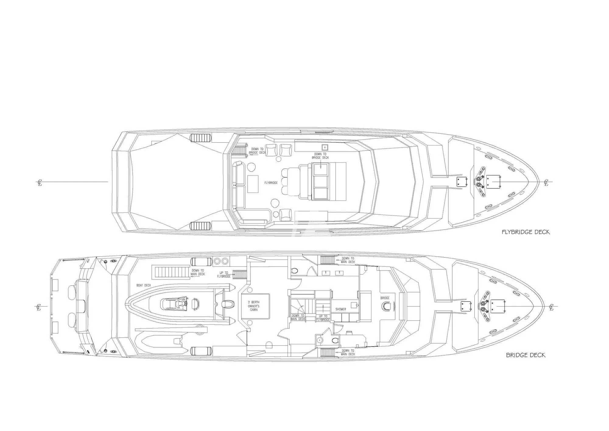 AKIKO Flybridge Deck and Bridge Deck layout plan
