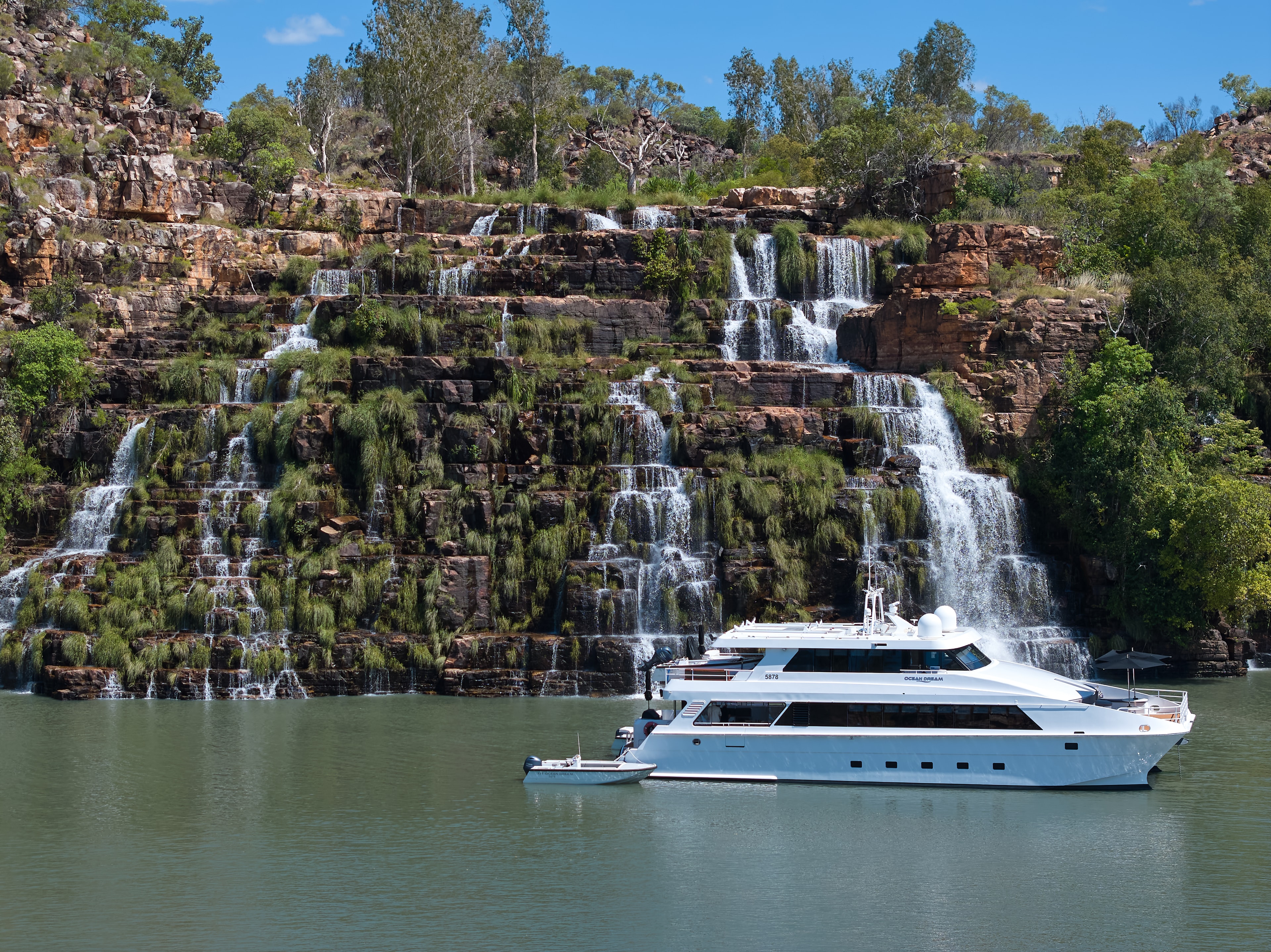 Ocean Dream anchored at a Kimberley waterfall