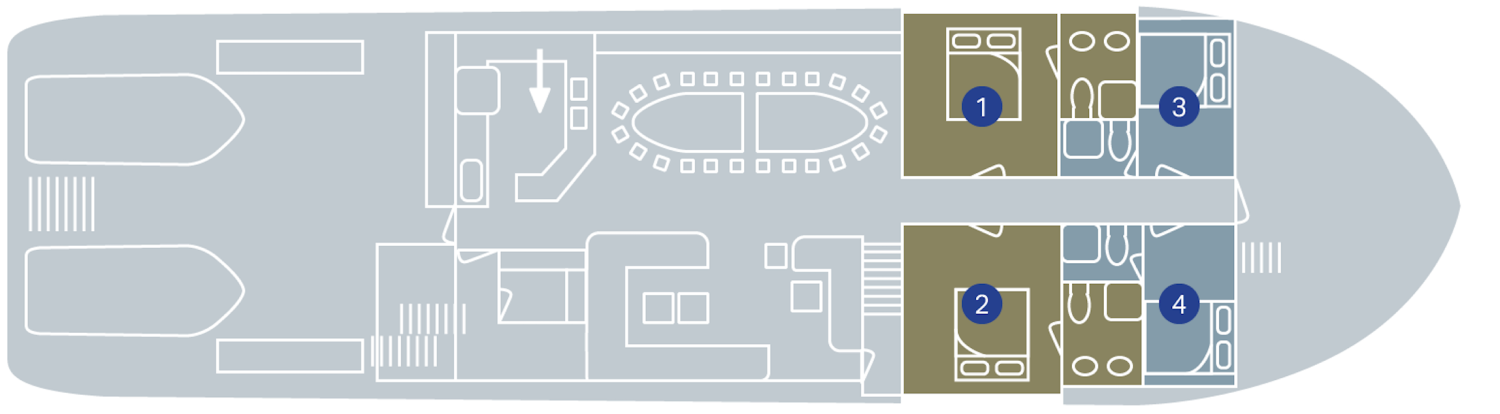 True North II Main Deck plan showing cabins 1–4