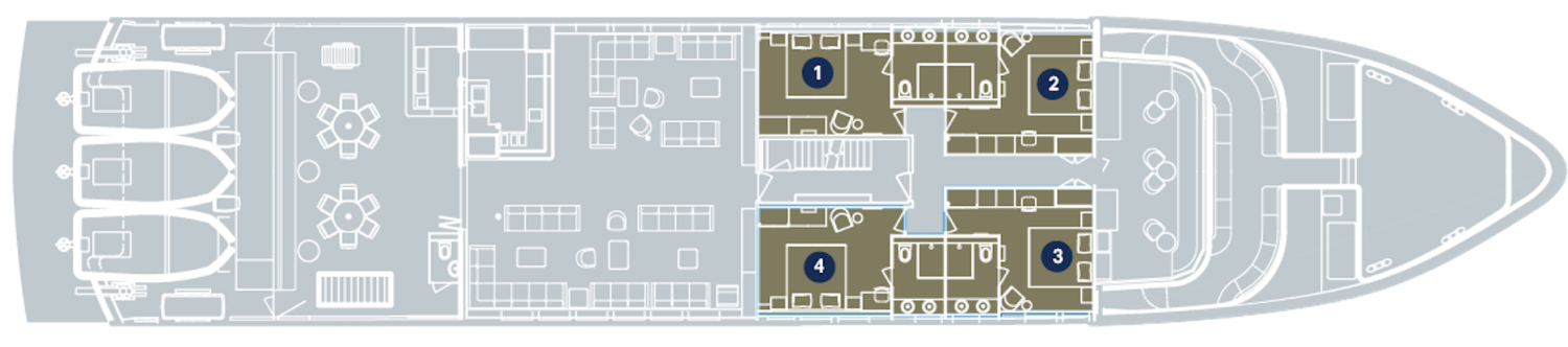 True North Upper Deck plan — Explorer Class cabins 1–4